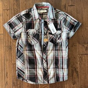 BKE Kids Plaid Button Down Shirt - Black, White, Red